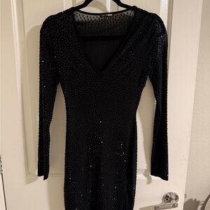 Fashion Nova Black Long-Sleeve V-Neck Sequin Dress